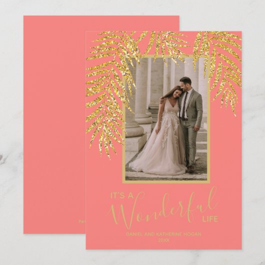 Tropische kerstfotokaarten met palm feestdagenkaart (Voorkant / Achterkant)