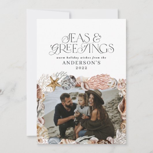 Tropische kerstfoto's met warme zeeen en begroetin feestdagenkaart (Voorkant)