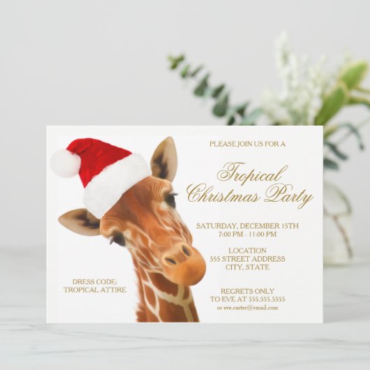 Tropische kerstGiraffe | Uitnodiging (Staand voorkant)