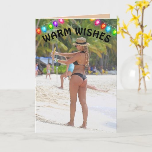 TROPISCHE KERSTKAART MET GROOT ACHTERWERK BIKINI M KAART (Gele Bloem)