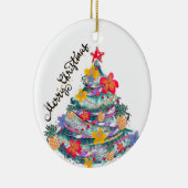 Tropische kerstkerstboom, T-Shirt naar Keramisch Ornament (Rechts)