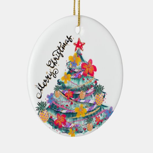 Tropische kerstkerstboom, T-Shirt naar Keramisch Ornament (Rechts)