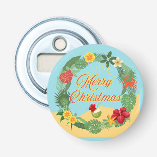 Tropische Kerstkrans Button Flesopener