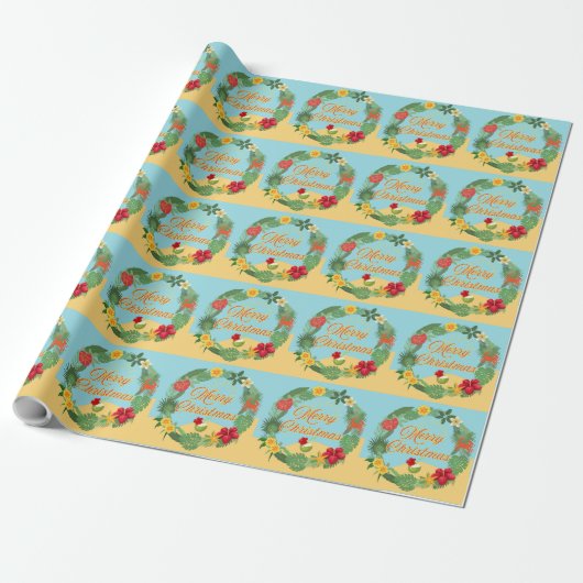 Tropische Kerstkrans Cadeaupapier (Uitgerold)