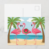 Tropische Kerstkrans met flamingo's op het strand Feestdagenkaart (Voorkant / Achterkant)