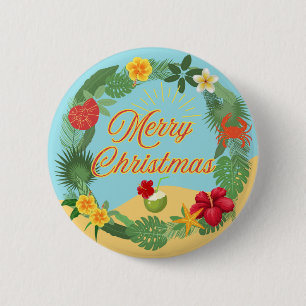 Tropische Kerstkrans Ronde Button 5,7 Cm