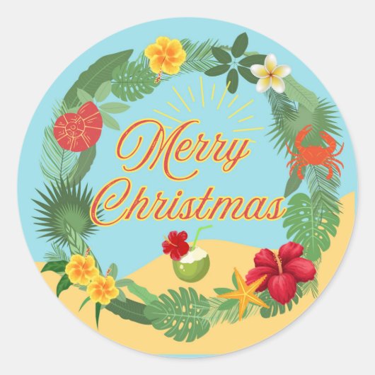 Tropische Kerstkrans Ronde Sticker (Voorkant)