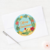 Tropische Kerstkrans Ronde Sticker (Envelop)