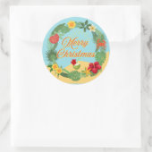Tropische Kerstkrans Ronde Sticker (Tas)