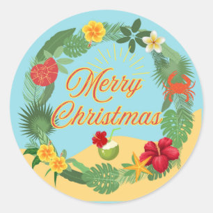 Tropische Kerstkrans Ronde Sticker