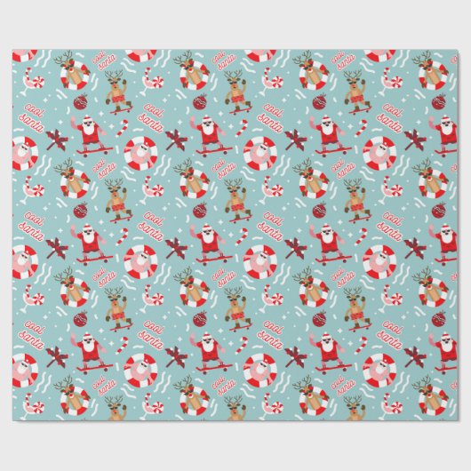 Tropische kerstman cadeaupapier (Vlak)