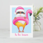 Tropische Kerstman Flamingo Kerst Niet-Foto Feestdagenkaart (Staand voorkant)