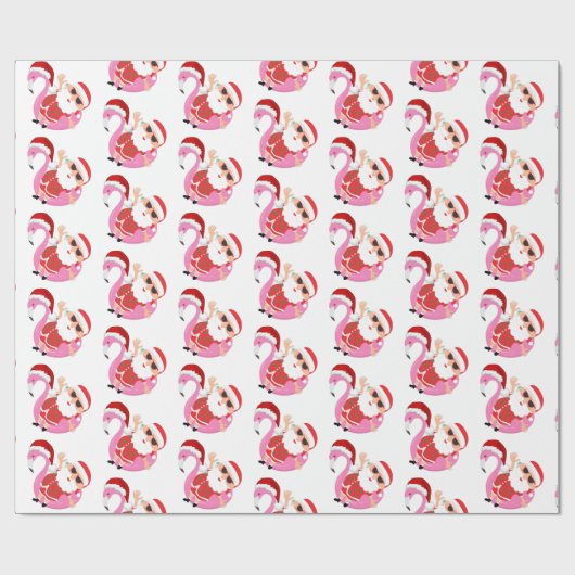 Tropische Kerstman Flamingo Kerstmis Cadeaupapier (Vlak)