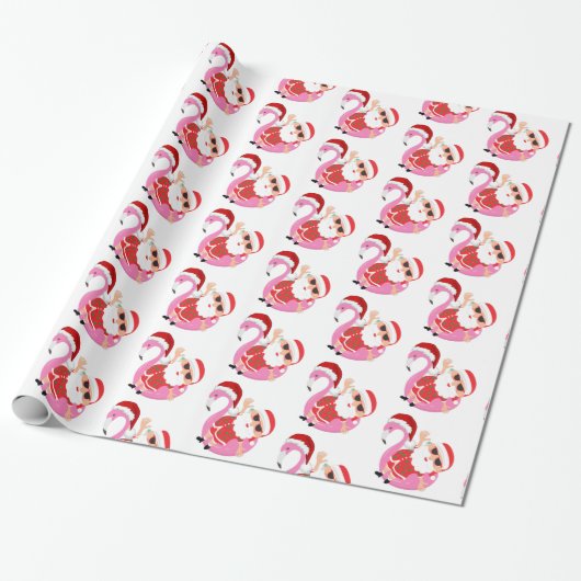 Tropische Kerstman Flamingo Kerstmis Cadeaupapier (Uitgerold)