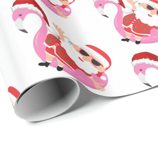 Tropische Kerstman Flamingo Kerstmis Cadeaupapier (Rol Hoek)