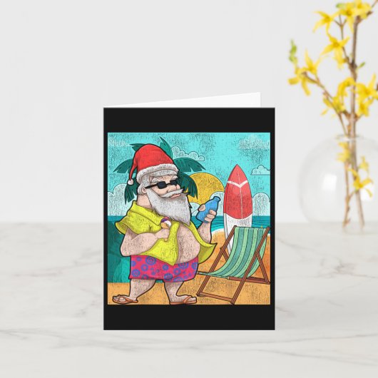 Tropische Kerstman Funny Hawaiian Kerstmis Kaart (Gele Bloem)