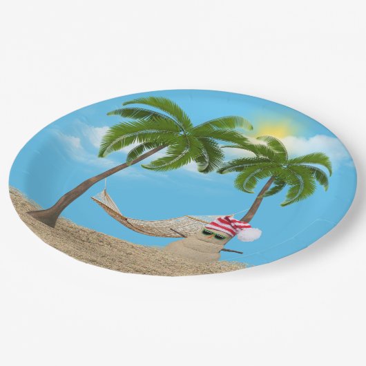 Tropische kerstman met Hammock Paper Pla Papieren Bordje (Gekanteld)