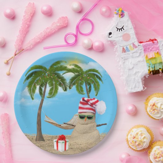Tropische kerstman met Hammock Papieren Bordje (Feest)