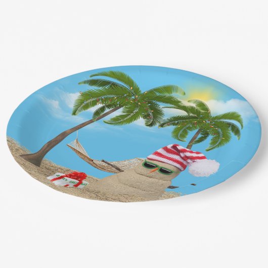 Tropische kerstman met Hammock Papieren Bordje (Gekanteld)