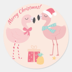 Tropische kerstman met kerstmis ronde sticker