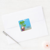 Tropische Kerstman met palmbomen Vierkante Sticker (Envelop)