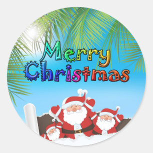 tropische kerstman ronde sticker