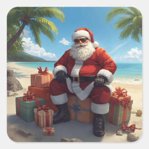 Tropische Kerstman Sticker – Kerst op het Strand