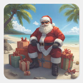 Tropische Kerstman Sticker – Kerst op het Strand