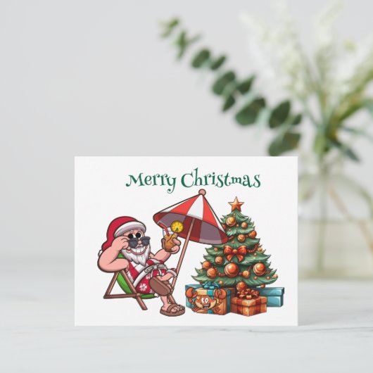 Tropische Kerstman Vrolijk Kerstfeest Briefkaart (Staand voorkant)