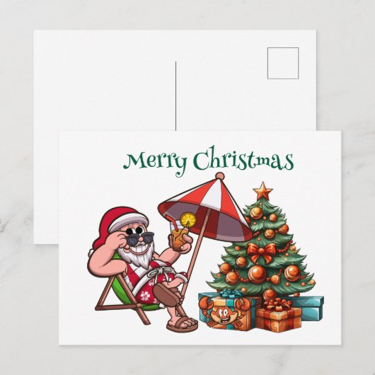 Tropische Kerstman Vrolijk Kerstfeest Briefkaart (Voorkant / Achterkant)