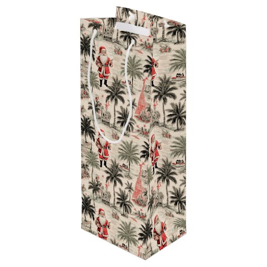 Tropische Kerstman Wijn Gift Bag Cadeautas (Achterkant Gekanteld)