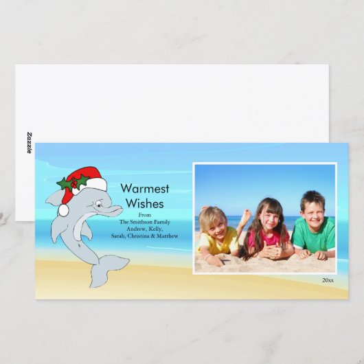 Tropische Kerstmis Dolfijn Familie Fotokaart. Feestdagenkaart (Voorkant / Achterkant)