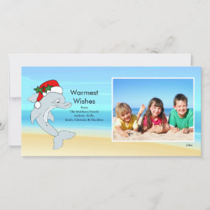 Tropische Kerstmis Dolfijn Familie Fotokaart. Feestdagenkaart