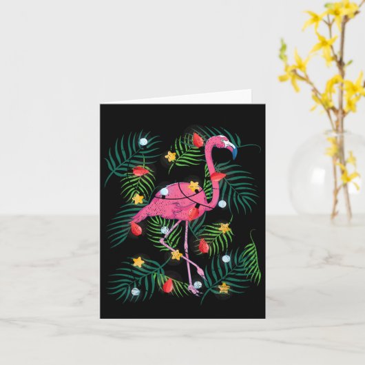 Tropische kerstmis Funny Pink Flamingo Hawaiian Ch Kaart (Gele Bloem)