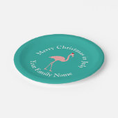 Tropische Kerstmis in juli roze flamingo Santa Papieren Bordje (Gekanteld)