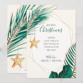Tropische kerstmis met groene en goudpalm feestdagenkaart (Voorkant / Achterkant)