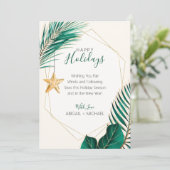 Tropische kerstmis met groene en goudpalm feestdagenkaart (Staand voorkant)