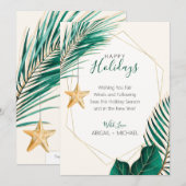 Tropische kerstmis met groene en goudpalm feestdagenkaart (Voorkant / Achterkant)