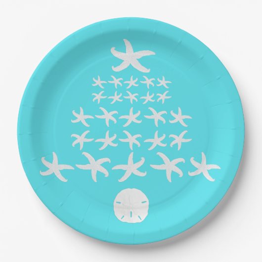 Tropische kerstmis met Sand Dollar Aqua Papieren Bordje (Voorkant)