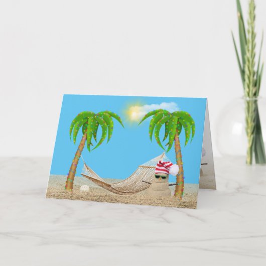Tropische Kerstmis met sandman en hammock Feestdagen Kaart (Voorkant)