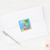 Tropische Kerstmis Zandman met Palmboom Vierkante Sticker (Envelop)