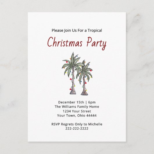 Tropische kerstpalmbomen Beach Holiday Party Uitnodiging Briefkaart (Voorkant)