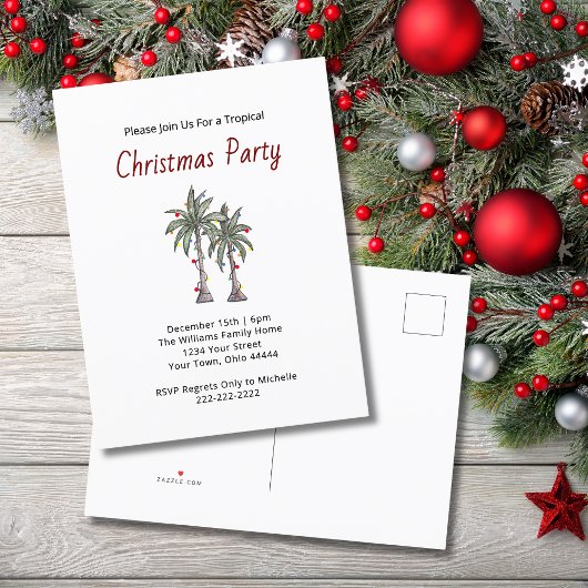 Tropische kerstpalmbomen Beach Holiday Party Uitnodiging Briefkaart
