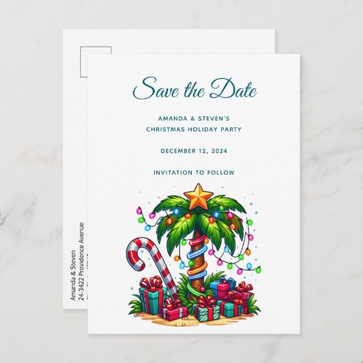 Tropische kerstpalmboom aankondigingskaart (Voorkant / Achterkant)