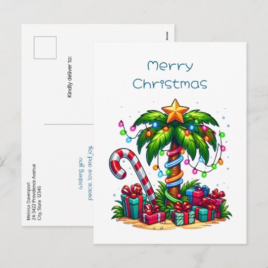 Tropische kerstpalmboom feestdagenkaart (Voorkant / Achterkant)