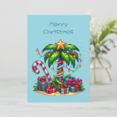 Tropische kerstpalmboom feestdagenkaart (Staand voorkant)