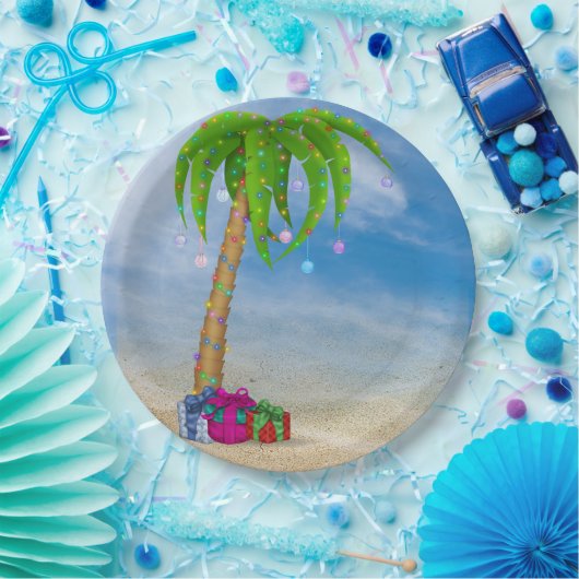 Tropische Kerstpalmboom in zand Papieren Bordje (Feest)
