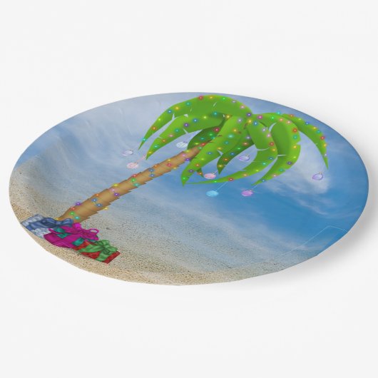 Tropische Kerstpalmboom in zand Papieren Bordje (Gekanteld)