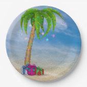 Tropische Kerstpalmboom in zand Papieren Bordje (Voorkant)
