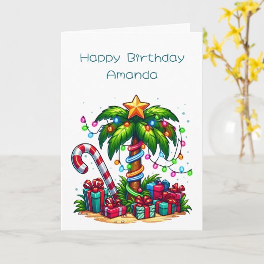 Tropische kerstpalmboom kaart (Gele Bloem)